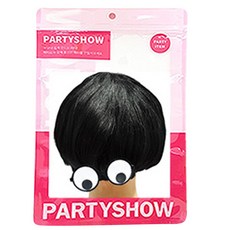 PARTYSHOW 碗公頭假髮 + 搞笑眼球眼鏡組, 黑色(假髮), 1套