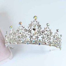 戴蒙珠飾鑲邊自助婚紗皇冠, 銀色極光, 1個