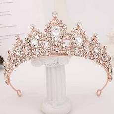 Damon珠飾花朵星星點綴自助婚紗頭冠, 1個, 玫瑰金白