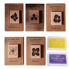 FLOWER BOX 樹系列郵票 5 種 + 墨水 2 種套組, 1套, 隨機發貨