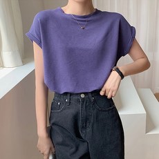 비비에모 여성용 심플 캡소매 가오리핏 티셔츠 01356