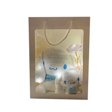 MORIANN 大耳狗喜拿中型娃娃+吊飾娃娃 雷射花朵訊息禮物提袋, 混色