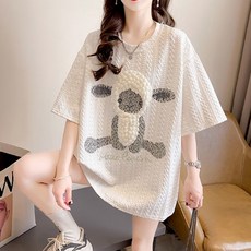 메이첼 여성용 통기성 비딩 양치기소녀 라운드넥 반팔 티셔츠 01000