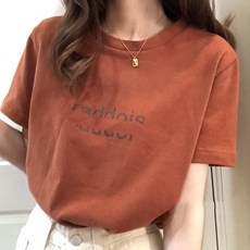 메이첼 여성용 심플 라운드넥 레터 반팔 티셔츠 01022