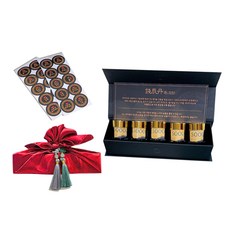 LOVELY FARM 金錢診斷 韓藥零用錢盒 5格 + 包袱巾 + 流蘇裝飾 2p + 說明書 + 圓形貼紙全套, 紅色(包袱巾), 隨機出貨(流蘇裝飾), 1套