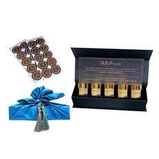 LOVELY FARM 金錢處方 韓藥零用錢盒 5格 + 包袱巾 + 流蘇裝飾 2入 + 說明書 + 圓形貼紙 全套組, 藍色(包袱巾), 隨機出貨(流蘇裝飾), 1套