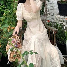 비비에모 스퀘어넥 셔링 반팔 플레어 원피스 01275 빅사이즈 포함