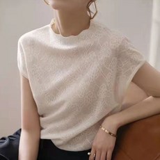 페이퍼먼츠 여성용 펀칭 가오리 스타일 자카드 니트 티셔츠 01988