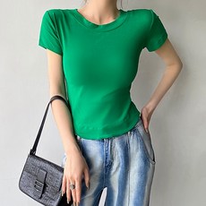 비비에모 여성용 통기성 라운드넥 데일리 심플 슬림핏 반팔 티셔츠 01255