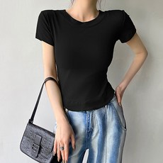 비비에모 여성용 통기성 라운드넥 데일리 심플 슬림핏 반팔 티셔츠 01255