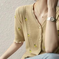 PAPERMENTS 婦女V-頸部花刺繡短袖槍01908