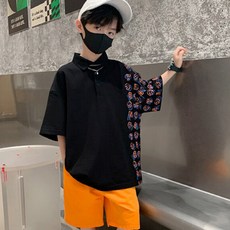 Orangedamom 兒童字母微笑撞色T恤長褲套裝