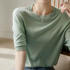 페이퍼먼츠 여성용 심플립 5부 아이스 니트 티셔츠 02151