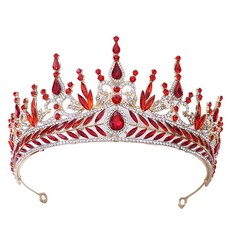 LUNA GLAM 自助婚紗奢華水晶皇冠 H1322, 金紅色, 1個