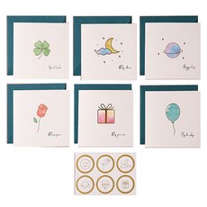 La Boum 感性可愛水彩設計卡片6款 + 信封6入 + 貼紙6款套組, 1套, 混色