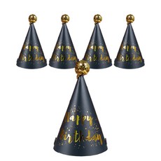 Isabelle Home 生日派對尖頂帽 11款, 5個, 黑底金色HB生日