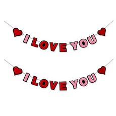 I LOVE YOU 粉彩愛心圓形毛氈掛旗, 2個, 紅色(愛心) + 黑色(圓形)