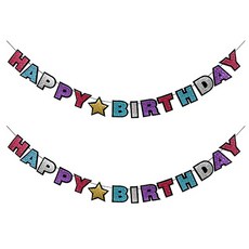 生日快樂亮粉圓形毛氈掛旗, 2個, 黑色