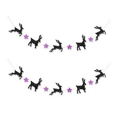 亮粉麋鹿聖誕毛氈掛旗, 2個, 黑色