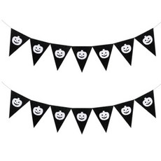 萬聖節南瓜朋友三角不織布掛旗, 2個, 黑色