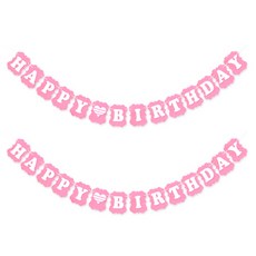 HAPPY BIRTHDAY 經典毛氈掛旗, 2個, 粉紅色 + 條紋白色(愛心)