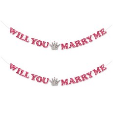 閃粉 Will You Marry Me 派對不織布掛旗, 2個, 粉紅色
