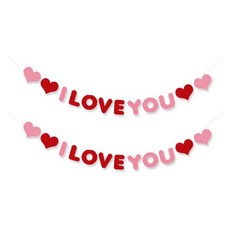 I LOVE YOU 愛心派對毛氈掛旗, 2個, 紅色