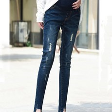 스키니한 자수 슬림 임산부 찢청바지
