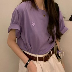 메이첼 여성용 통기성 심플 하트 자수 데일리 면 티셔츠 01023
