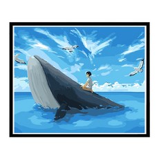 soonZAM 可愛現代水彩油畫角色繪畫DIY套組 50 x 65 x 2.5 cm, 37 寫實海洋海豚