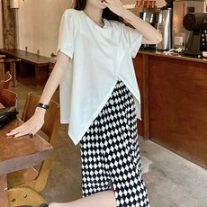 메이첼 여성용 통기성 사선 랩 슬릿 반팔 티셔츠 01025