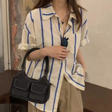 MeiChel 女款條紋短袖襯衫