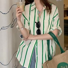 MeiChel 女款條紋短袖襯衫