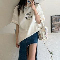 비비에모 여성용 통기성 게임오버 여름 루즈 롱 반팔 티셔츠 01397