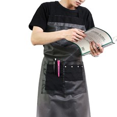 UNICOSY PVC 透明圍裙 烘焙 髮型設計師, 02 黑色, 1個