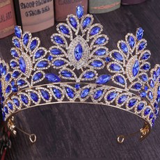 겟잇블루 바로크 라인 스톤 티아라, 골드 + 사파이어, 1개