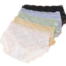 GLAM GONGGAM Lane蕾絲內褲 5件組, 象牙白, 黃色, 綠色, 藍色, 黑色