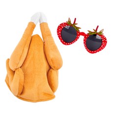 PARTYSHOW 炸雞帽 + 草莓眼鏡組合, 1套, 混合顏色