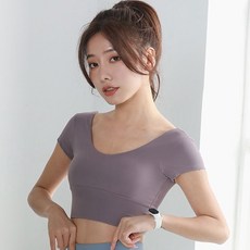 PUNGGGACKJANGI 女款深圓領瑜珈短袖上衣