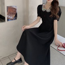 페이퍼먼츠 꽃들리 카라 퍼프소매 롱 원피스 02225 빅사이즈 포함