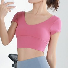 PUNGGGACKJANGI 女款深圓領瑜珈短袖上衣