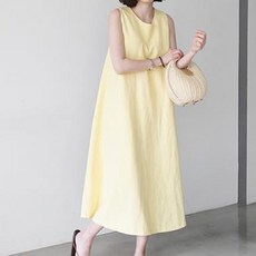 아뗄릭 워싱 면마 청순 민소매 통기성 롱 원피스 00972