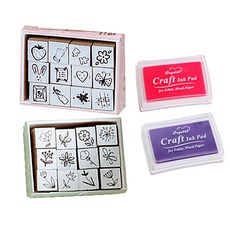 可愛圖案印章 B款 2種 12入+印台 2入, 1套, 隨機發貨