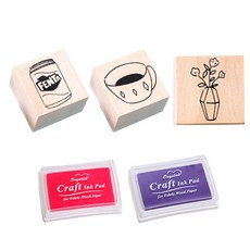 MoMo小巧日常印章 A款 3種+印台 2入組, 1套, 隨機發貨