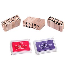 可愛圖案印章 B款 3種 12入+印台 2入, 1套, 隨機發貨