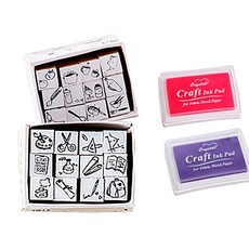 可愛圖案印章 A款 2種 12入+印台 2入, 1套, 隨機發貨