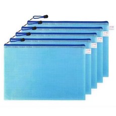 Itemtrade 투명 메쉬 지퍼파일백 A4, 03 블루, 5개