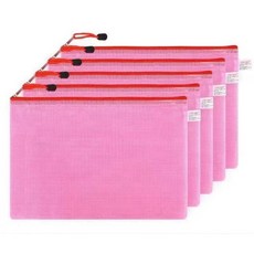 Itemtrade 투명 메쉬 지퍼파일백 A4, 05 레드, 5개