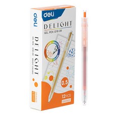 deLi 得力 Deli-ght 速乾按壓式中性筆 0.5mm EG118, 橘色, 12個