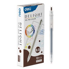델리 델라이트 퀵드라이 노크식 젤잉크펜 0.5mm EG118, 브라운, 12개